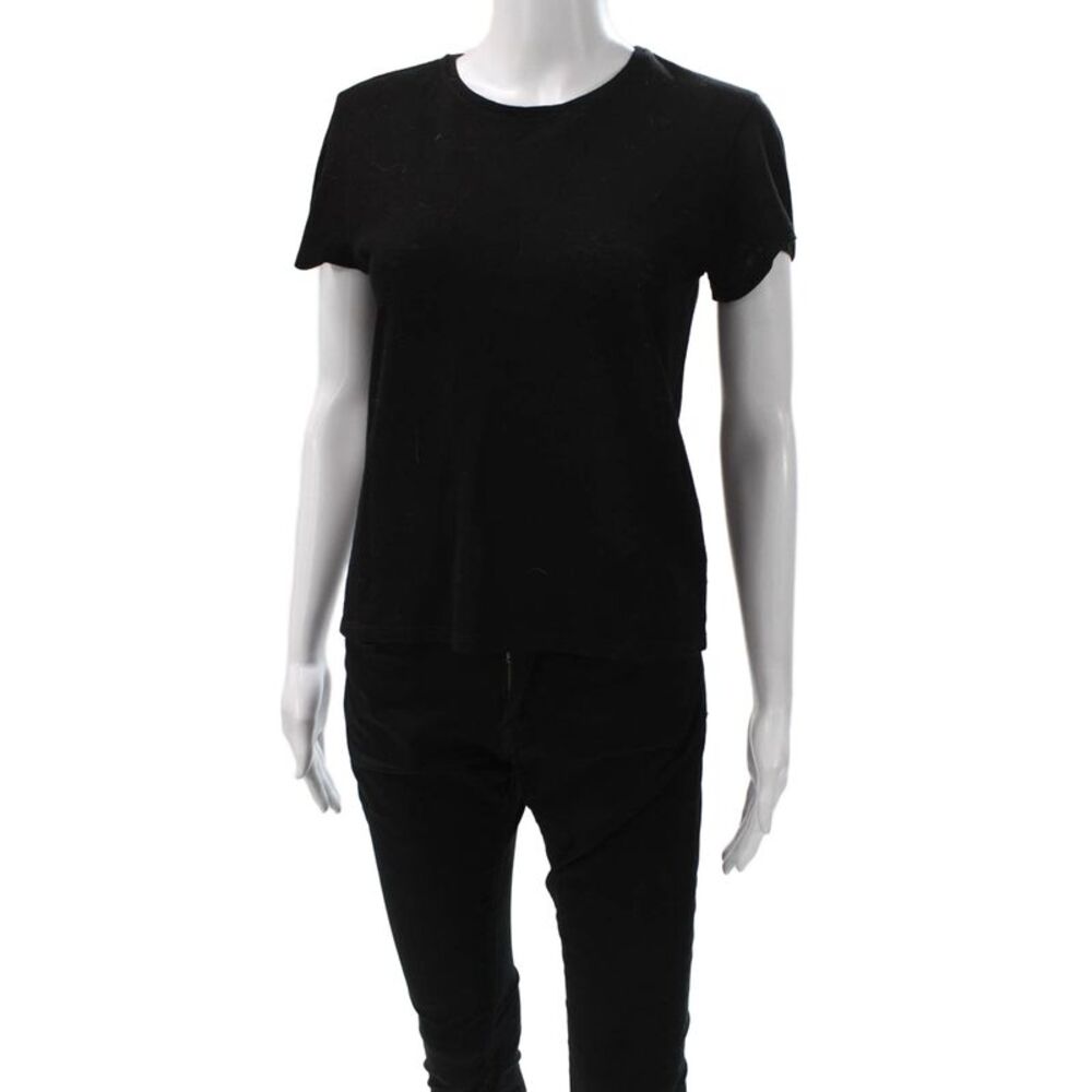 LELUXE Womens Basic Black Crew Neck Short Sleeve T-Shirt Cotton Blend Size S